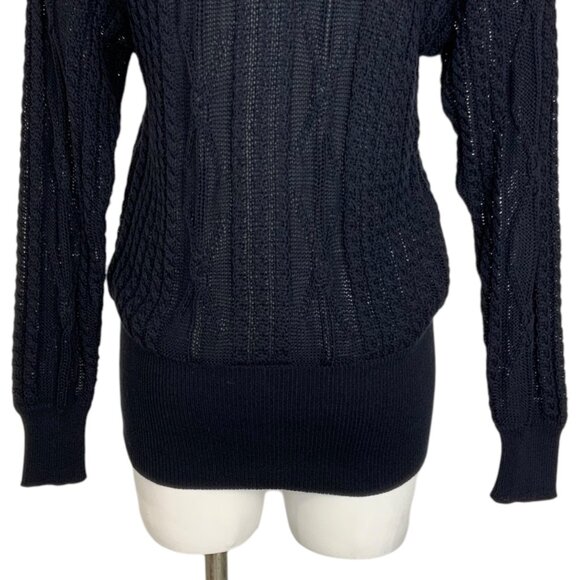 Escada Cable Knit Sequins Sweater 36 S Blue Crewneck Long Sleeve Pullover Party - Picture 10 of 12